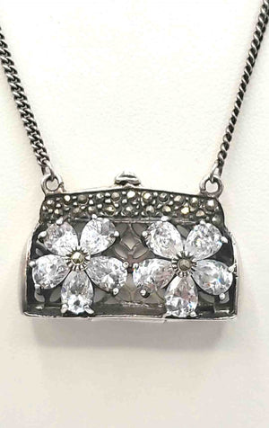 Sterling Silver Cubic Zircon Purse ss Necklace