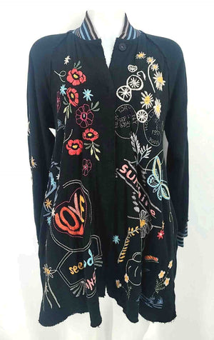 JOHNNY WAS Black Red Multi Embroidered Snap Butttons Longsleeve Jacket