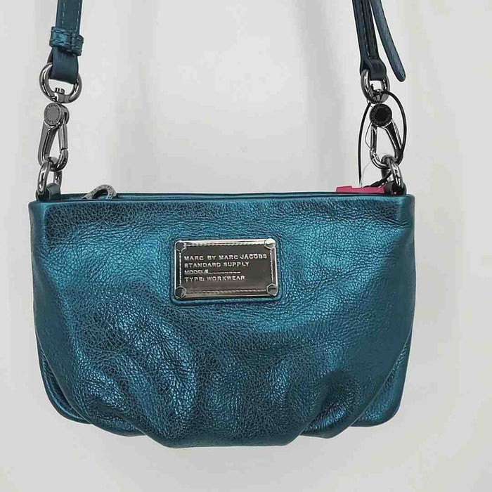 MARC BY MARC JACOBS Teal Gunmetal Pebbled Leather Shimmer Small Crossbody Purse