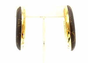 LOUIS VUITTON Brown Goldtone Coated Canvas Pre Loved Monogram Half Hoop Earrings