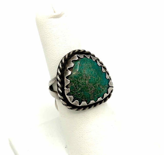 Green Sterling Silver Native American SZ 7 Ring SS