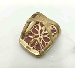 RIVKA FRIEDMAN Pink Gold Plate Druzy Rectangle Ring Sz 8.5