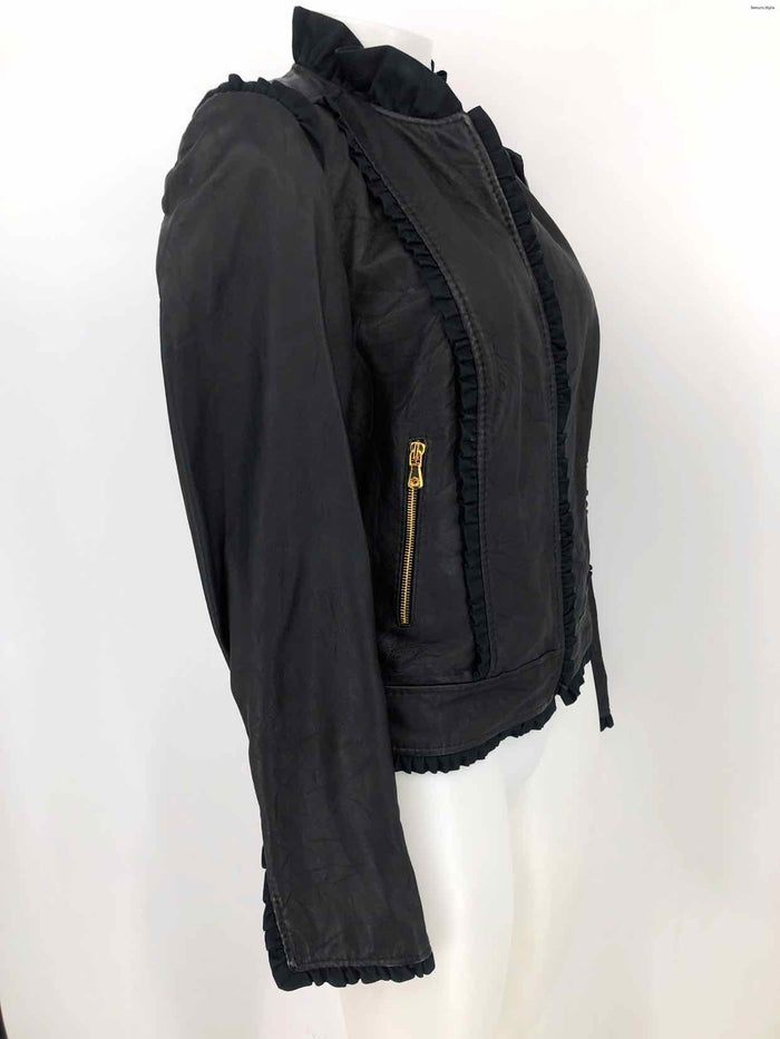 DOLCE & GABBANA Black Gold Leather Made in Italy Zip Front Jacket