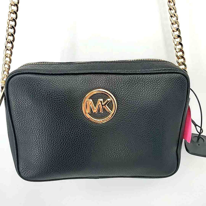 MICHAEL KORS Black Goldtone Pebbled Leather Pre Loved Shoulder Bag Purse