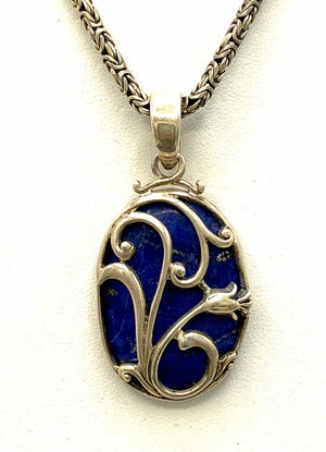 Sterling Silver Lapis Pendant on Chain 24" ss Necklace