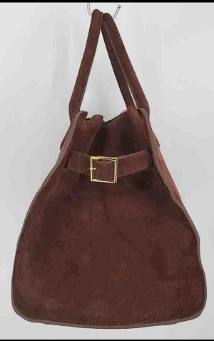 THE ROW Brown Suede Leather Pre Loved Tote Purse