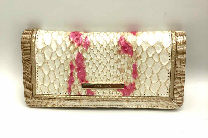 BRAHMIN Beige Pink Gold Embossed leather Mock Croc Wallet