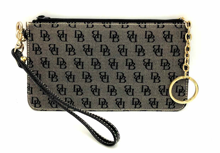 DOONEY & BOURKE Navy Beige Gold Canvas Monogram Key Pouch Wallet