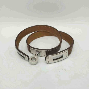 HERMES Brown Silver Double Wrap Bracelet