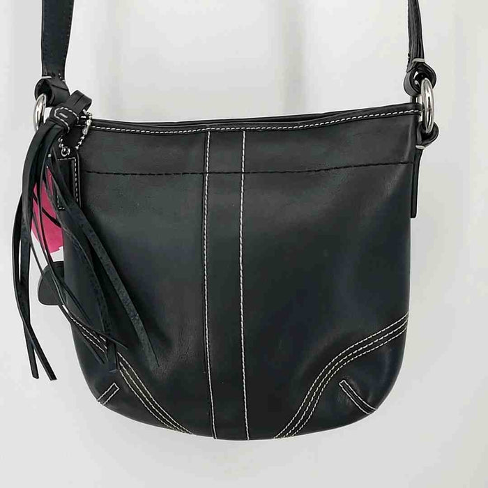 COACH Black Silver Leather Pre Loved Crossbody Purse