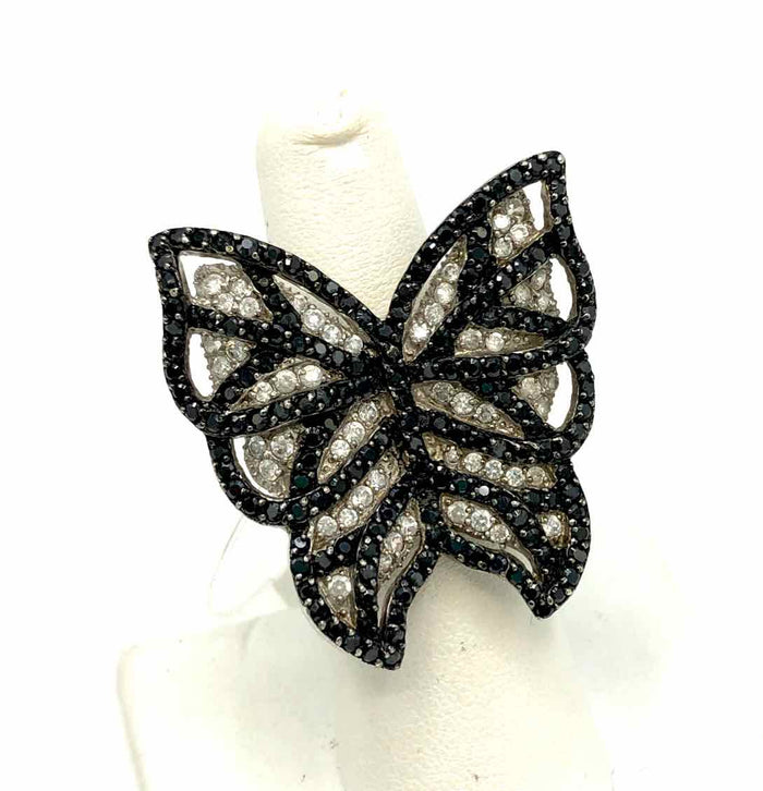 Black White Cubic Zircon Pre Loved Butterfly ss Ring sz7