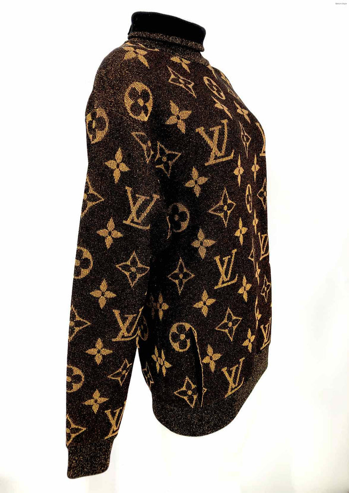 LOUIS VUITTON Black & Brown Goldtone Woven Made in Italy Sparkle Sweater