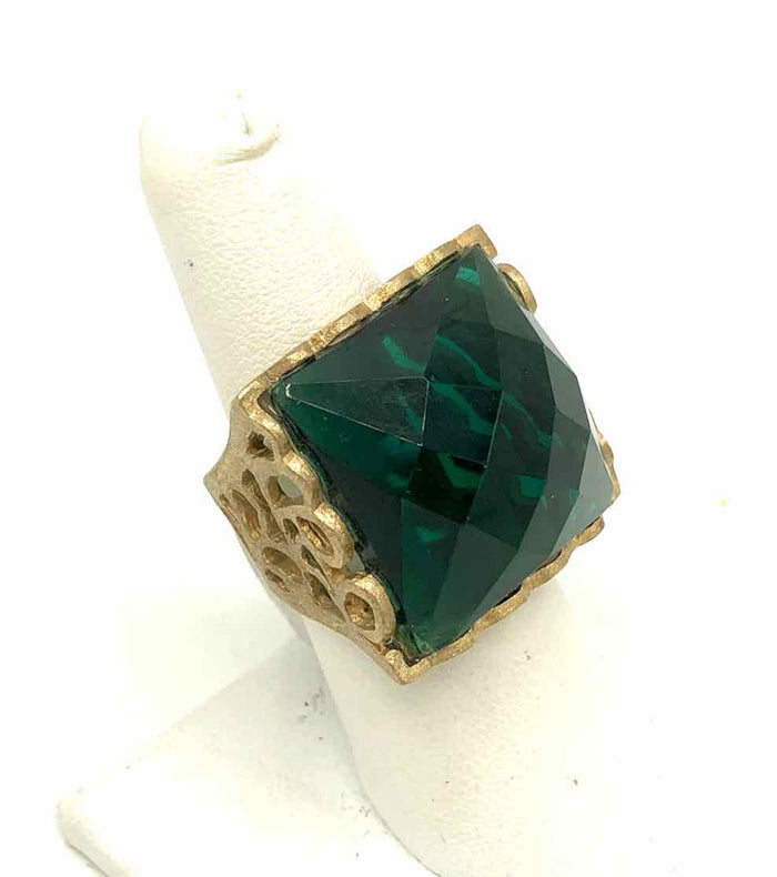 RIVKA FRIEDMAN Green Gold Plate Faceted Square Ring Sz 7