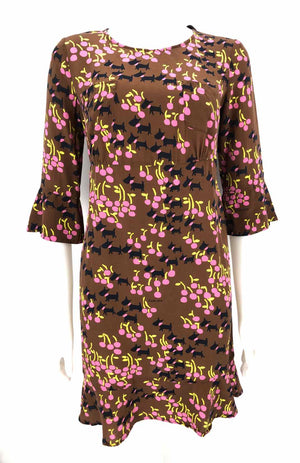 OL'AUTRECHOSE Bronze Pink Silk Made in Italy Cherry Print 3/4 Sleeve Dress