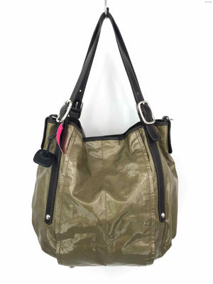 TODS Olive Green Dark Brown Canvas & Leather Pre Loved AS IS shamrock Purse