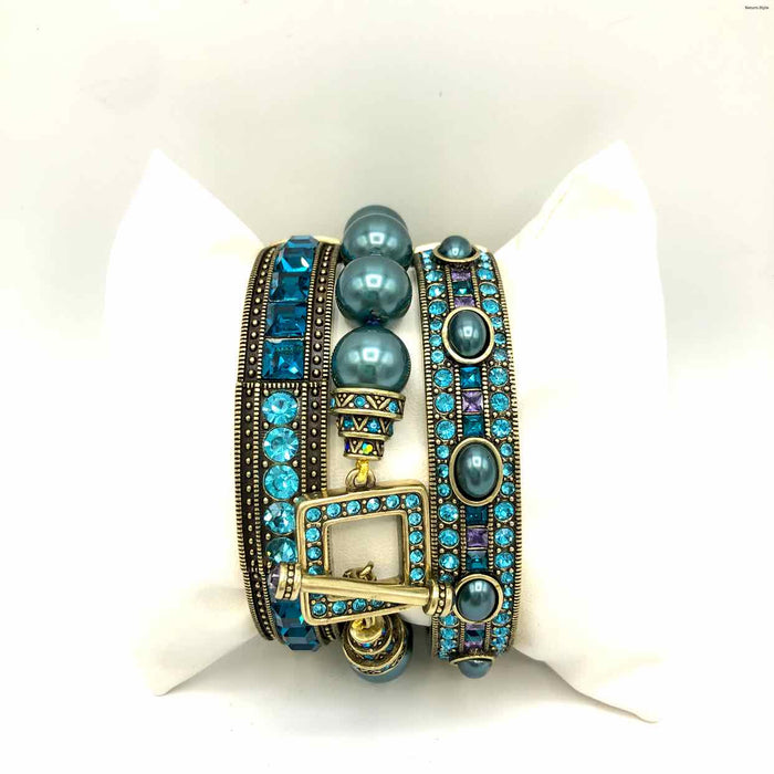 HEIDI DAUS Turquoise Brass Crystal Set of 3 Bracelet Set