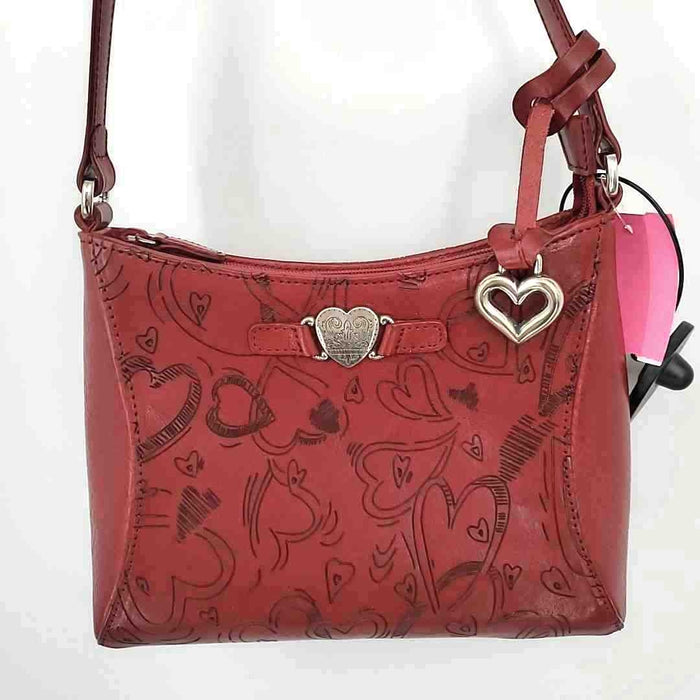 BRIGHTON Red Leather Pre Loved Hearts Shoulder Bag Purse