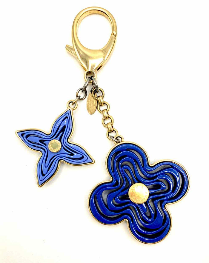 LOUIS VUITTON Goldtone Blue Acrylic Pre Loved Key Chain