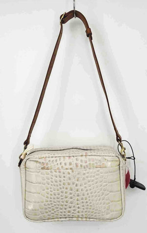 CLARE V Ivory Brown Leather Mock Croc Shoulder Bag Purse