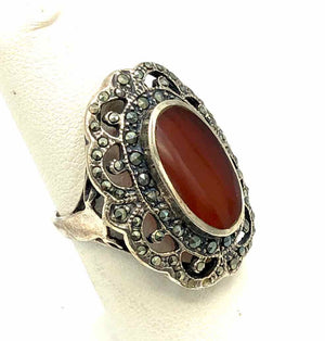 Sterling Silver carnelian Oval SZ 6 Ring SS