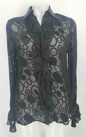 ANNE FONTAINE Black Silk Blend Sheer Blouse Size 40 (MED) Top