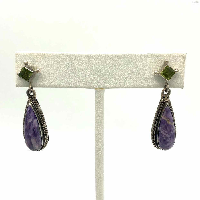 Purple Sterling Silver Peridot Dangle ss Earrings