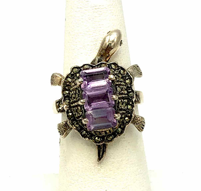 Lavender Sterling Silver Amythst turtle SZ 6.5 Ring SS