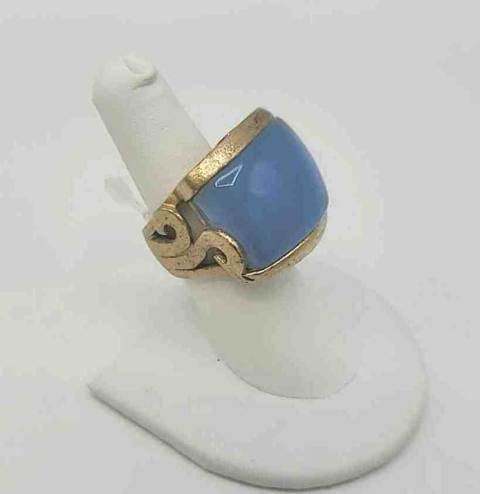 RIVKA FRIEDMAN Blue Gold Plate Rectangle Ring Sz 7.5