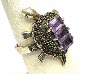 Lavender Sterling Silver Amythst turtle SZ 6.5 Ring SS