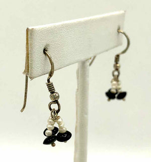 Black White Sterling Silver Beaded ss Earrings