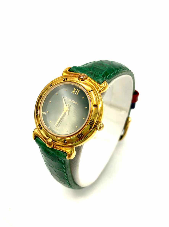 HUGO MAXX Green Goldtone Embossed leather Pre Loved Watch