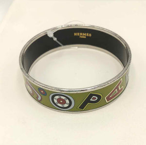 HERMES Green Silver Enamel Pre Loved Bangle