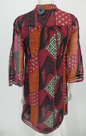 DVF - DIANE VON FURSTENBERG Orange & Black Fuchsia Silk Geometric Print Dress