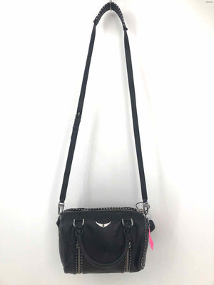 ZADIG & VOLTAIRE Black Silver Leather Pre Loved Studded Crossbody 9" 4.5" Purse