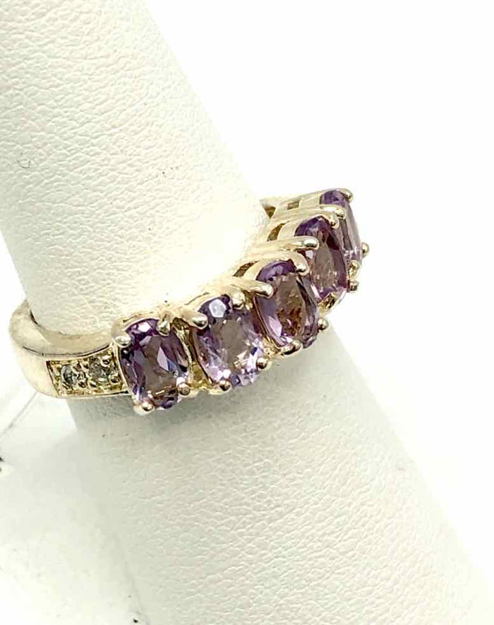 Lavender Sterling Silver Pave SZ 7.5 Ring SS