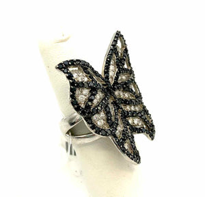 Black White Cubic Zircon Pre Loved Butterfly ss Ring sz7