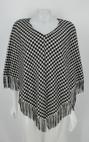 BURBERRY White Black Merino Wool Blend Made in Scotland Houndstooth Poncho