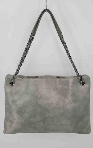 CHANEL Lt Gray Iridescent Calfskin Pre Loved Tote Purse