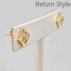 14K Gold Diamond Square Studs 14k-Earring