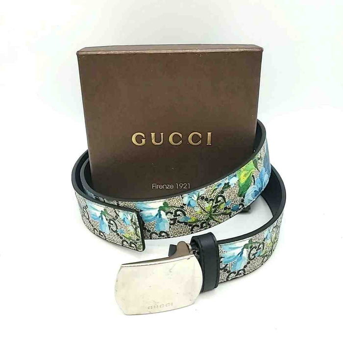 GUCCI Gray Blue Multi Leather Pre Loved AS IS Monogram Belt