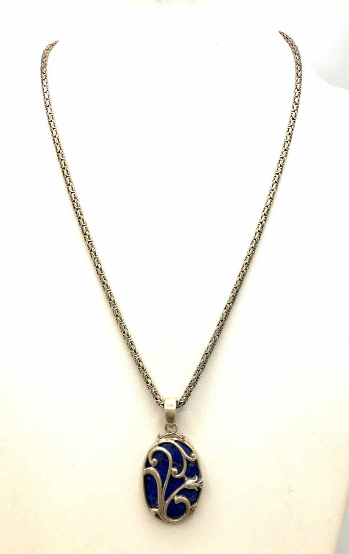 Sterling Silver Lapis Pendant on Chain 24" ss Necklace