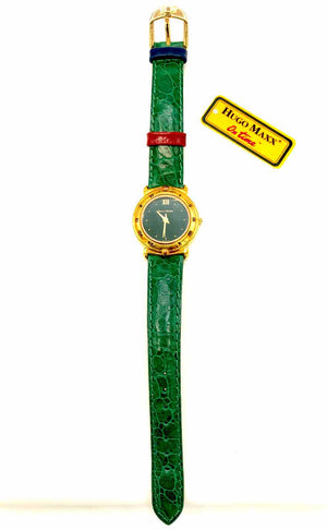 HUGO MAXX Green Goldtone Embossed leather Pre Loved Watch