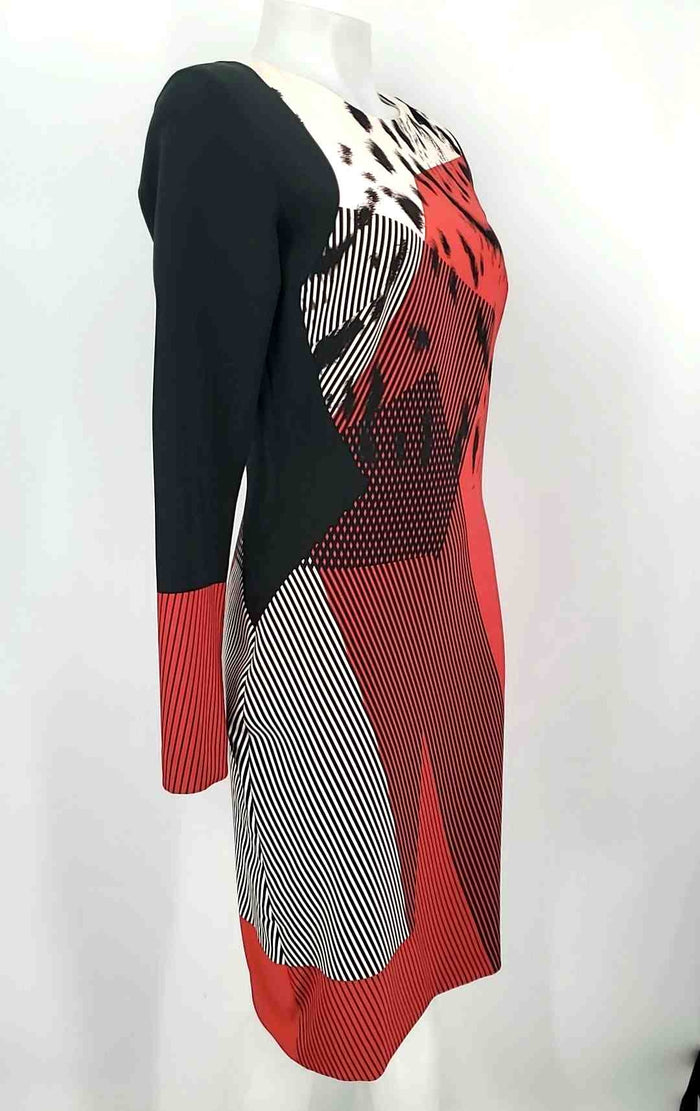 PRABAL GURUNG Black & White Red Made in Italy Print Longsleeve Size 6  (S) Dress