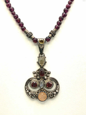 Plum Silver Multi Beaded Garnet Pre Loved ss Necklace