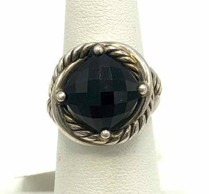 DAVID YURMAN Black Sterling Silver Onyx Faceted Twisted SZ 6 Ring SS