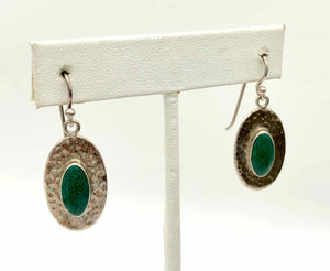 Silver Green Pre Loved Hammered Oval ss Earrings