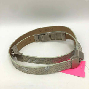 ST. JOHN Cream Silver Leather Snake print Belt