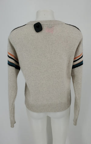 360 CASHMERE Beige Peach Multi Cashmere Side Stripe Longsleeve Sweater