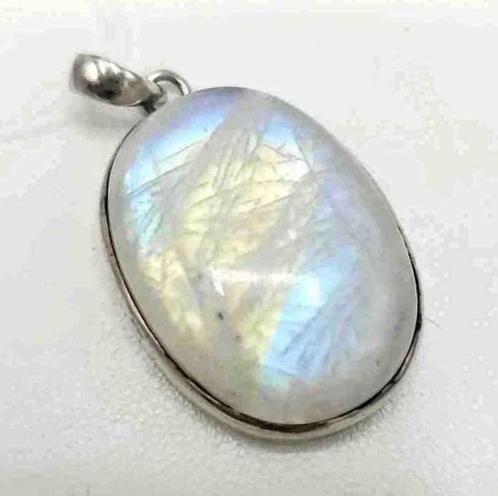 Rainbow Moonstone Round 1.5" ss Pendant