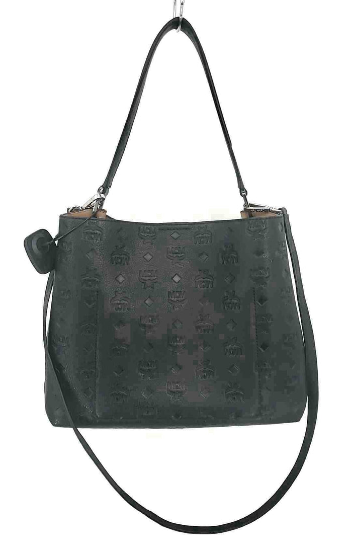 MCM Black Leather Embossed Tote 12" 5" 9 in Purse